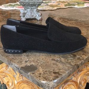 New! Adrianna Papell Searay Black Embossed Leather Studded Heel Loafers size 7